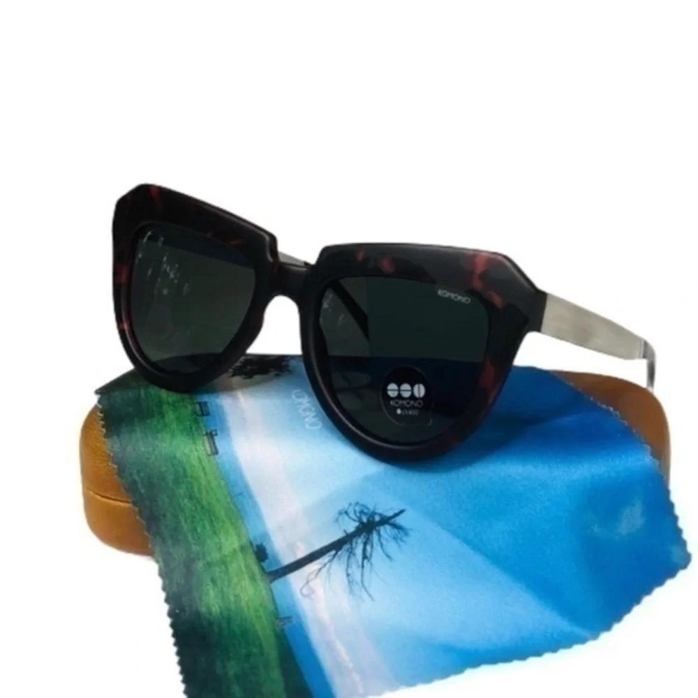 KOMONO Stella Red Tortoise Silver Sunglasses NEW cateye